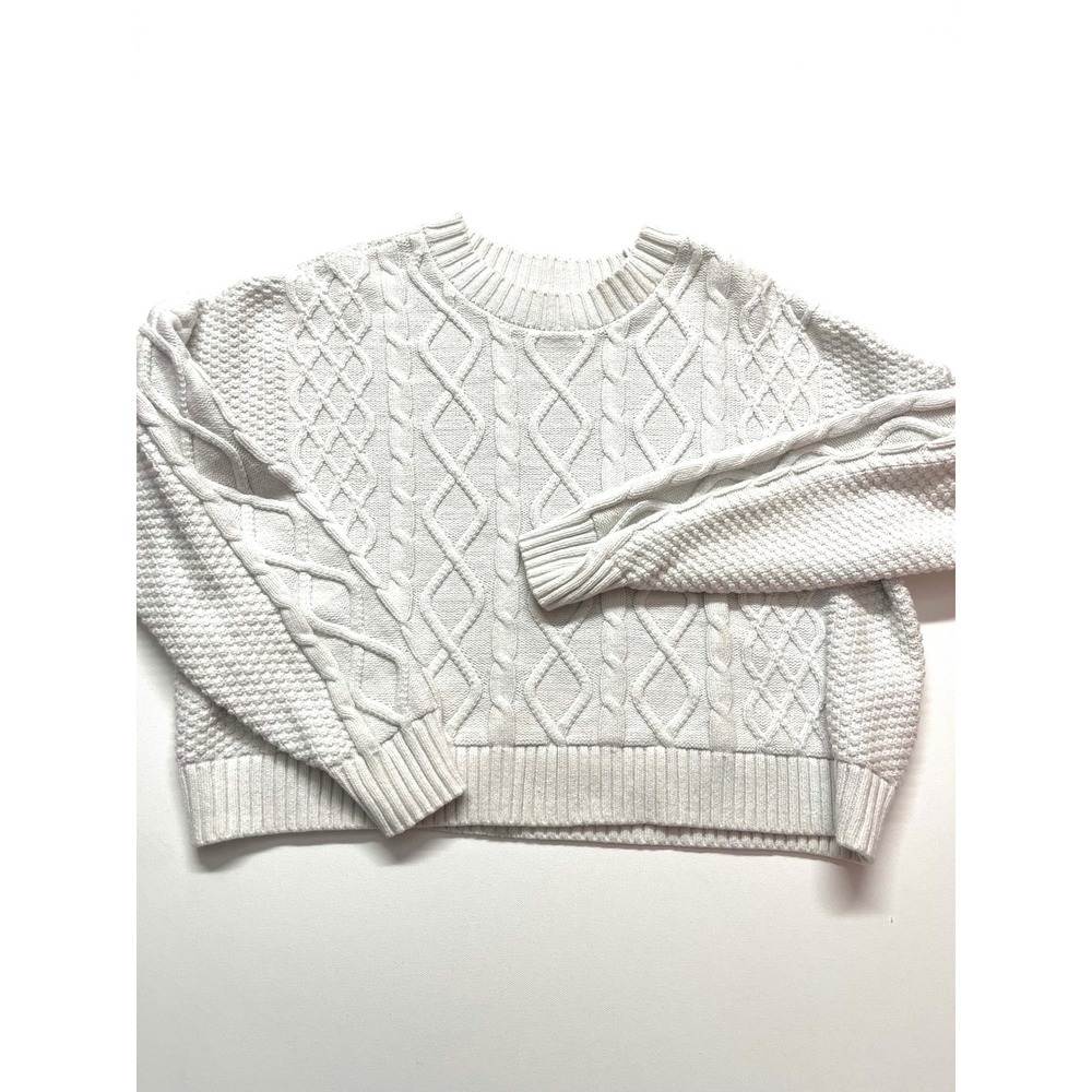 Hollister Womens White Cable Knit Sweater Small Y2K Crewneck Pullover 0440